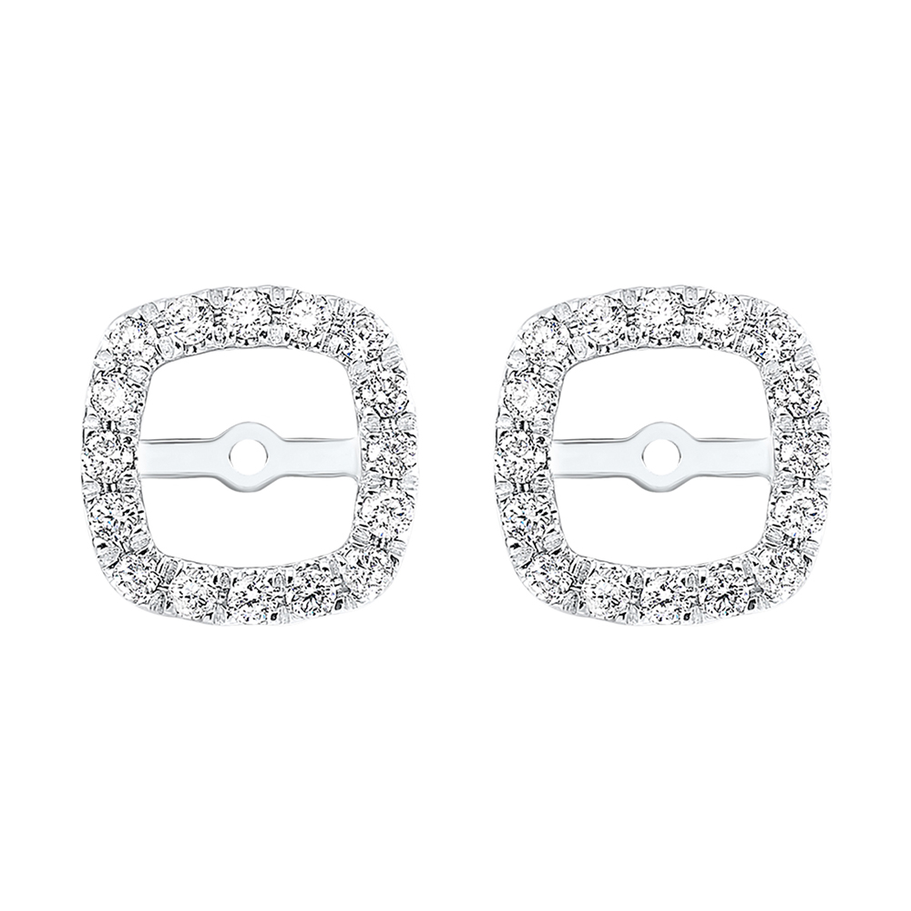 14K WG 1/5 ct. tw. Diamond Cushion Halo Jacket Earring (3/4 ct. tw. Center Diamond)
