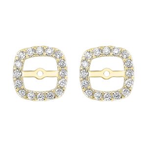 14K YG 1/5 ct. tw. Diamond Cushion Halo Jacket Earring (3/4 ct. tw. Center Diamond)