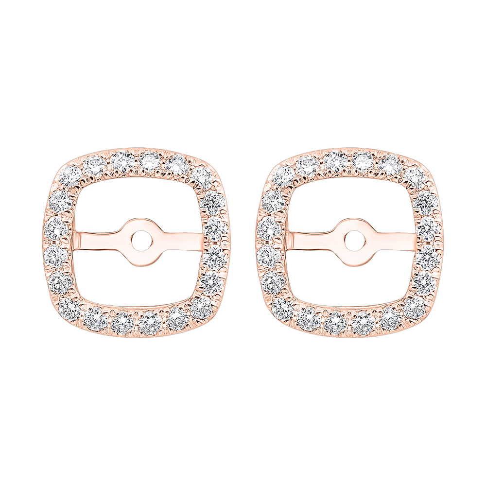 14K RG 1/3 ct. tw. Diamond Cushion Halo Jacket Earring (2 ct. tw. Center Diamond)