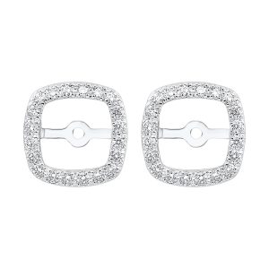 14K WG 1/3 ct. tw. Diamond Cushion Halo Jacket Earring (2 ct. tw. Center Diamond)