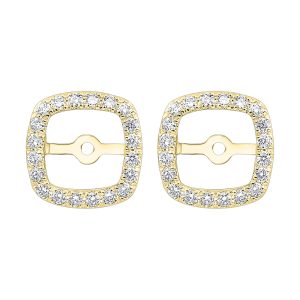 14K YG 1/3 ct. tw. Diamond Cushion Halo Jacket Earring (2 ct. tw. Center Diamond)