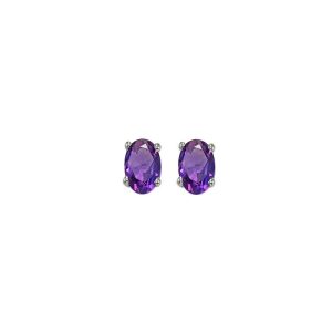 14K WG 1/2 ct. tw. Oval Amethyst Four Prong Solitaire Stud Earring