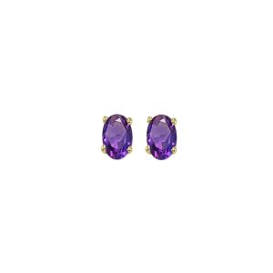 14K YG 1/2 ct. tw. Oval Amethyst Four Prong Solitaire Stud Earring