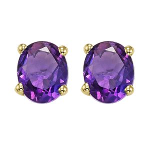 14K YG 1 ct. tw. Oval Amethyst Four Prong Solitaire Stud Earring