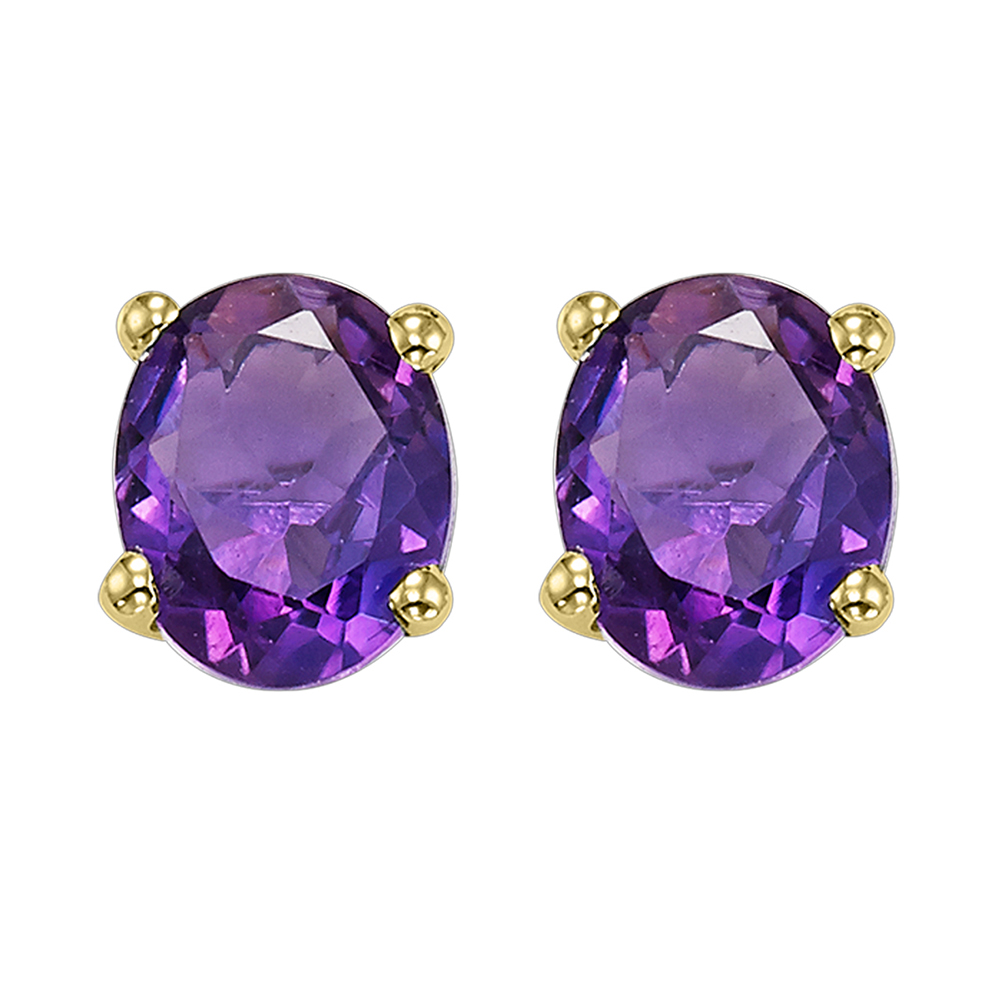 14K YG 1 ct. tw. Oval Amethyst Four Prong Solitaire Stud Earring