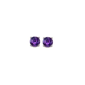 14K WG 1/2 ct. tw. Amethyst Four Prong Solitaire Stud Earring