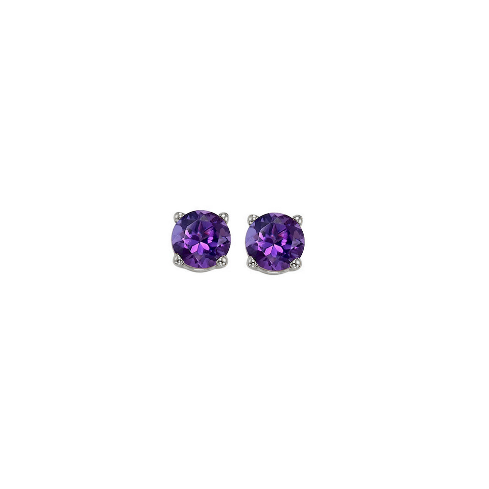 14K WG 1/2 ct. tw. Amethyst Four Prong Solitaire Stud Earring