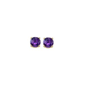 14K YG 1/2 ct. tw. Amethyst Four Prong Solitaire Stud Earring