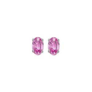 14K WG 1/2 ct. tw. Oval Pink Sapphire Four Prong Solitaire Stud Earring