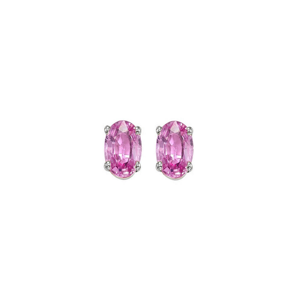 14K WG 1/2 ct. tw. Oval Pink Sapphire Four Prong Solitaire Stud Earring