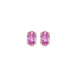 14K YG 1/2 ct. tw. Oval Pink Sapphire Four Prong Solitaire Stud Earring