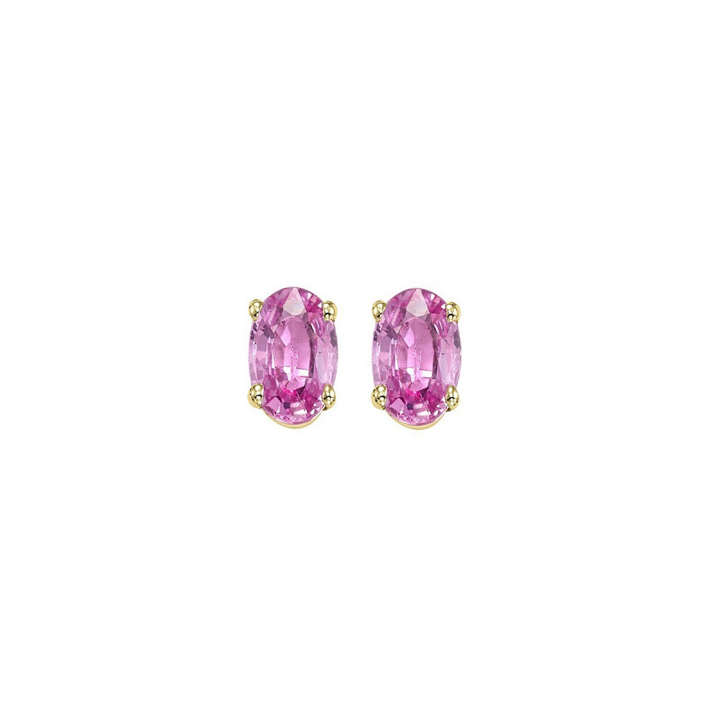 14K YG 1/2 ct. tw. Oval Pink Sapphire Four Prong Solitaire Stud Earring