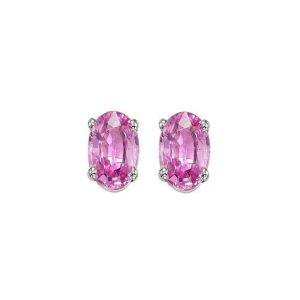 14K WG 1 ct. tw. Oval Pink Sapphire Four Prong Solitaire Stud Earring