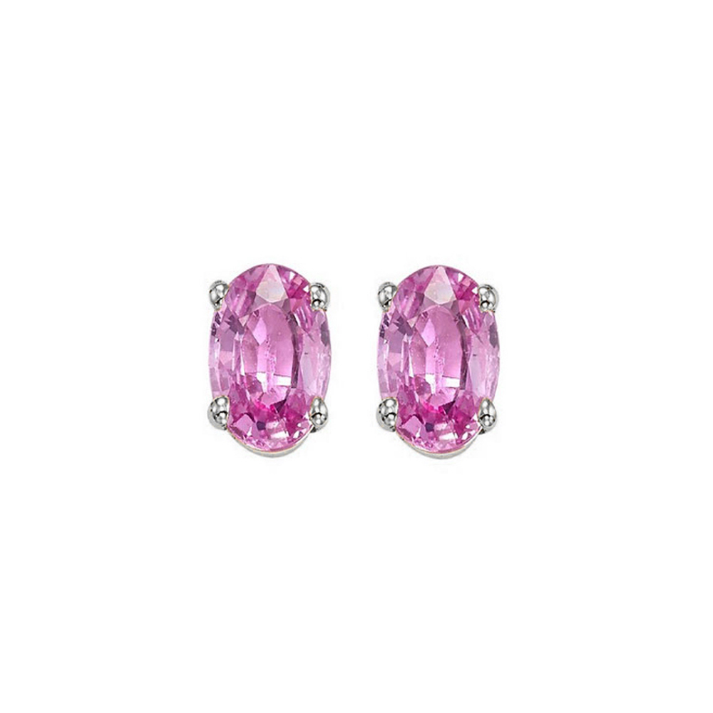 14K WG 1 ct. tw. Oval Pink Sapphire Four Prong Solitaire Stud Earring