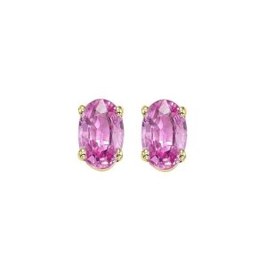 14K YG 1 ct. tw. Oval Pink Sapphire Four Prong Solitaire Stud Earring