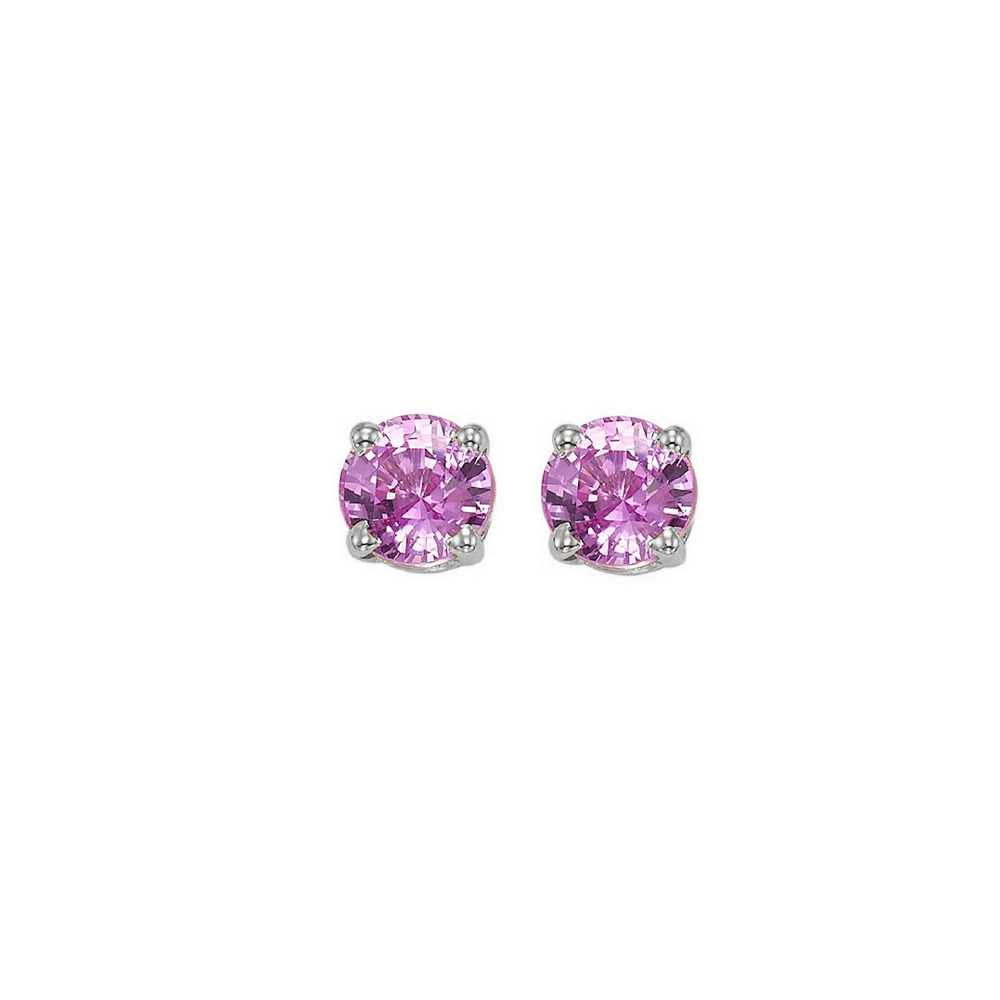 14K WG 7/8 ct. tw. Pink Sapphire Four Prong Solitaire Stud Earring