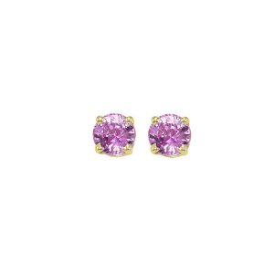 14K YG 7/8 ct. tw. Pink Sapphire Four Prong Solitaire Stud Earring