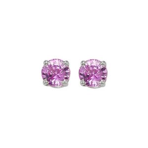 14K WG 1 ct. tw. Pink Sapphire Four Prong Solitaire Stud Earring