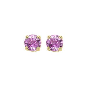 14K YG 1 ct. tw. Pink Sapphire Four Prong Solitaire Stud Earring