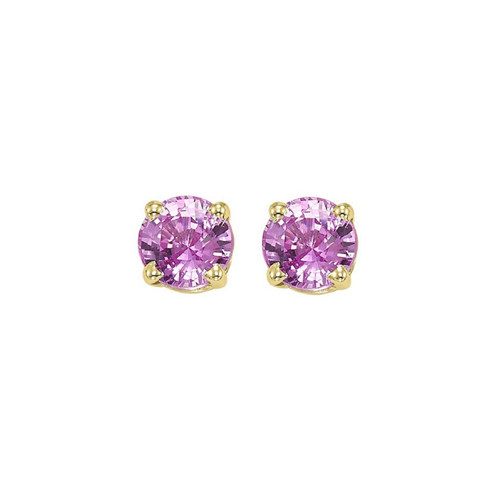 14K YG 1 ct. tw. Pink Sapphire Four Prong Solitaire Stud Earring