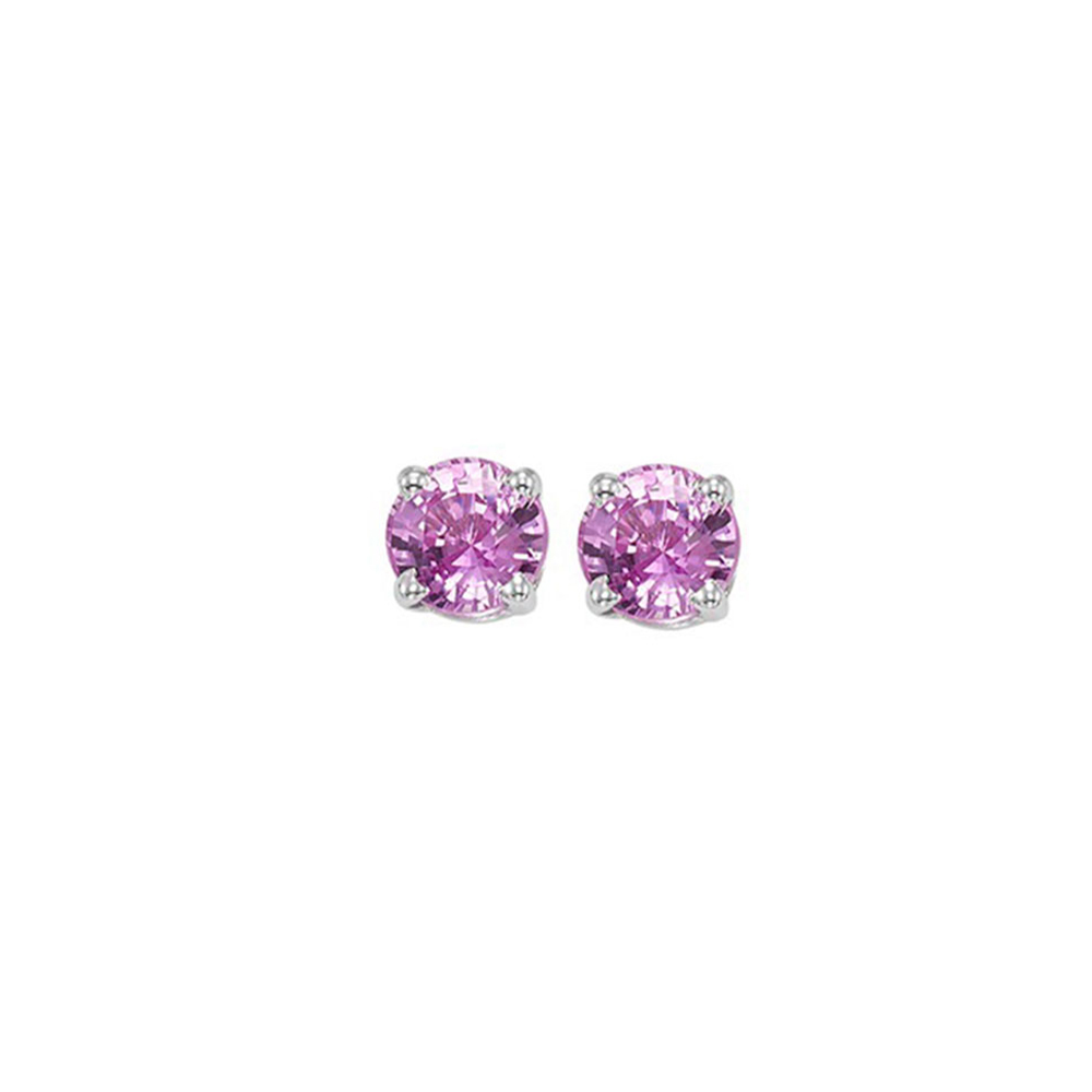 14K WG 1 ct. tw. Pink Sapphire Four Prong Solitaire Stud Earring