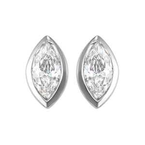 14K WG 1/6 ct. tw. Marquise Diamond Bezel Solitaire Stud Earring