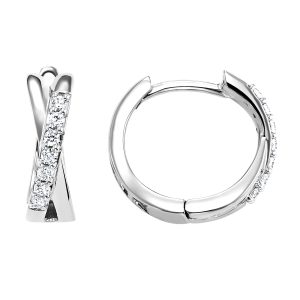 10K WG 1/6 ct. tw. Diamond Criss Cross Hoop Earring