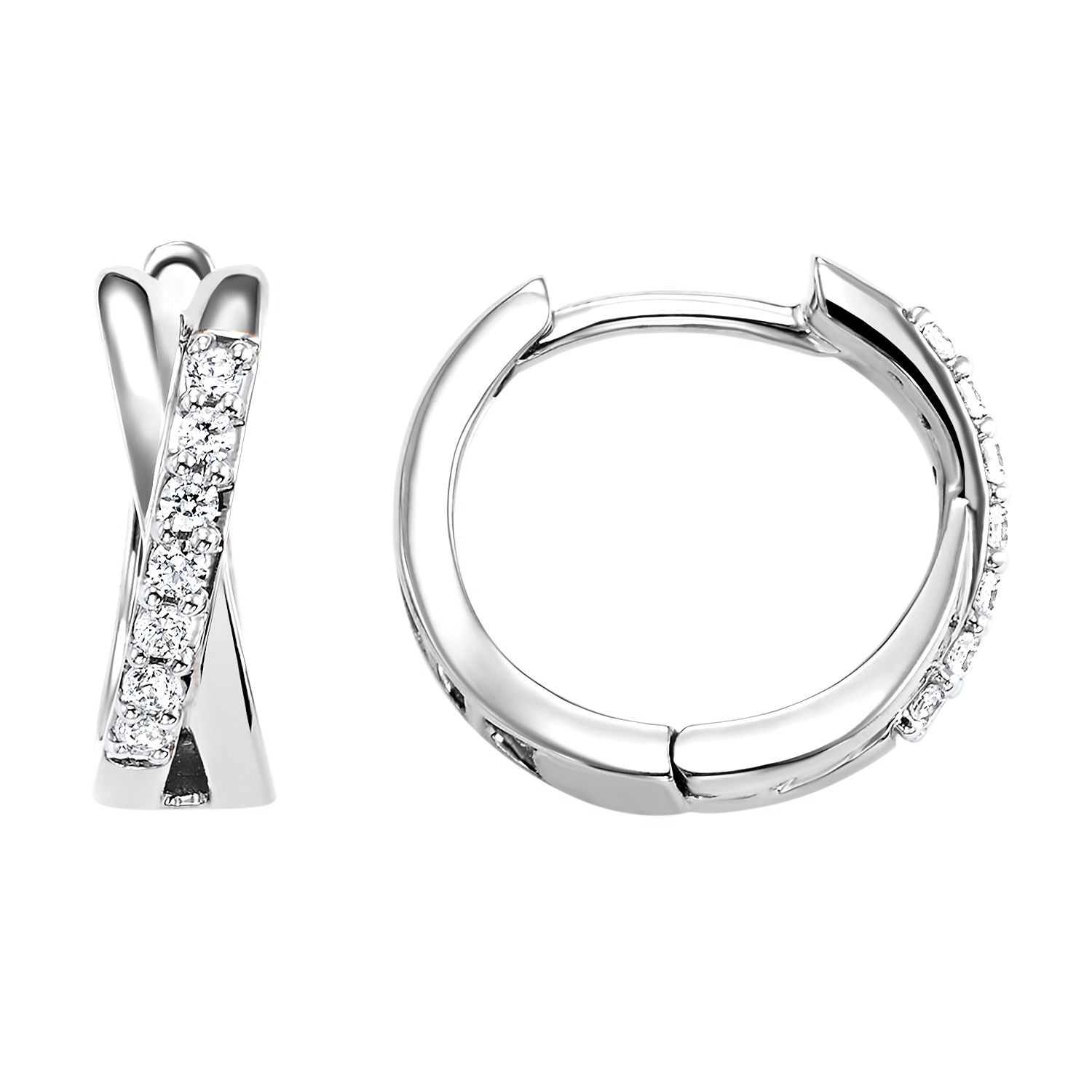 10K WG 1/6 ct. tw. Diamond Criss Cross Hoop Earring