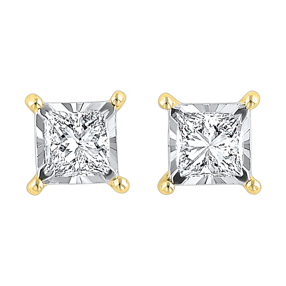 14K YG 1 ct. tw. Princess Diamond Four Prong Solitaire Stud Earring