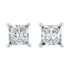 14K WG 3/4 ct. tw. Princess Diamond Four Prong Solitaire Stud Earring