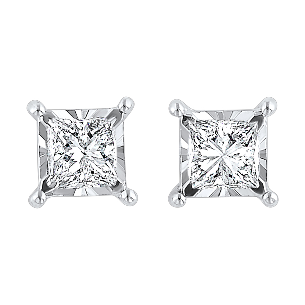14K WG 3/4 ct. tw. Princess Diamond Four Prong Solitaire Stud Earring