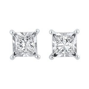 14K WG 1/4 ct. tw. Princess Diamond Four Prong Solitaire Stud Earring