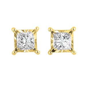 14K YG 1/4 ct. tw. Princess Diamond Four Prong Solitaire Stud Earring