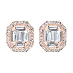 14K RG 3/4 ct. tw. Diamond Halo Composite Stud Earring