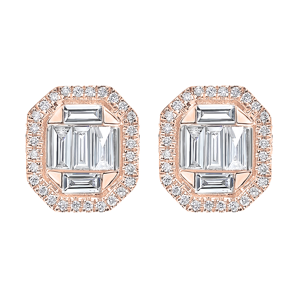 14K RG 3/4 ct. tw. Diamond Halo Composite Stud Earring