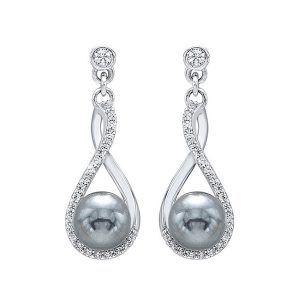 Silver & 1 1/2 ct. tw. Pearl Drop Earring