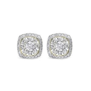 14K YG 1 ct. tw. Diamond Halo Composite Stud Earring