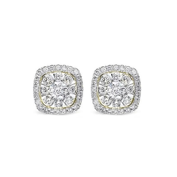 14K YG 1 ct. tw. Diamond Halo Composite Stud Earring