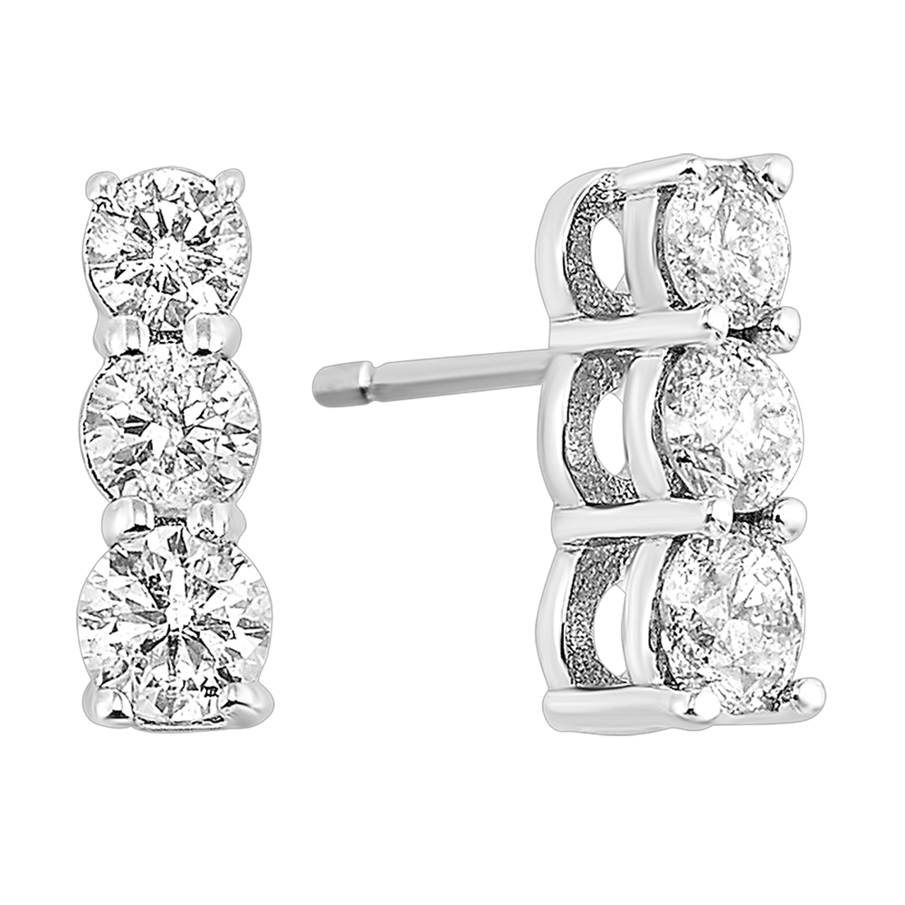 14K WG 1 ct. tw. Diamond Three Stone Stud Earring