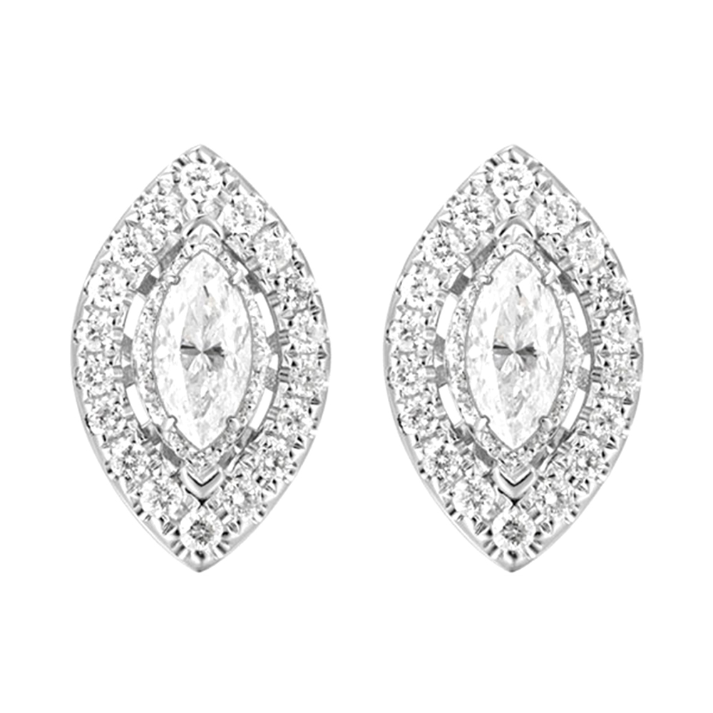 14K WG 1/2 ct. tw. Marquise Diamond Halo Stud Earring