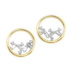 14K YG 1/15 ct. tw. Round & Baguette Diamond Scattered Circle Stud Earring