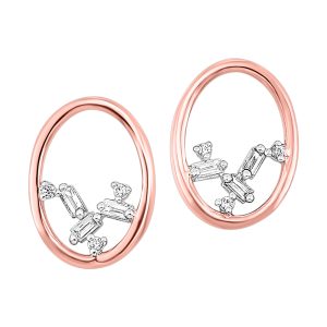 14K RG 1/20 ct. tw. Round & Baguette Diamond Scattered Oval Stud Earring