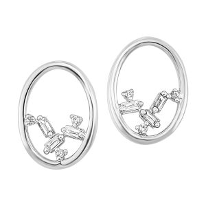 14K WG 1/20 ct. tw. Round & Baguette Diamond Scattered Oval Stud Earring