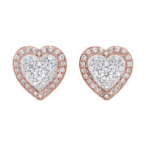 14K RG 1/4 ct. tw. Diamond Heart Composite Halo Stud Earring