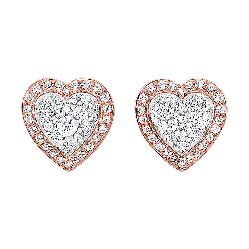 14K RG 1/4 ct. tw. Diamond Heart Composite Halo Stud Earring