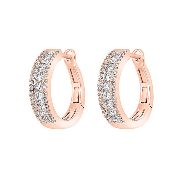 14K RG 3/4 ct. tw. Diamond Three Row Hoop Earring