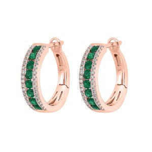 14K RG 1/5 ct. tw. Diamond & 5/8 ct. tw. Emerald Three Row Hoop Earring