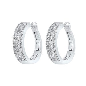 14K WG 3/4 ct. tw. Diamond Three Row Hoop Earring