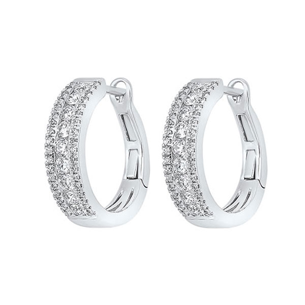 14K WG 3/4 ct. tw. Diamond Three Row Hoop Earring