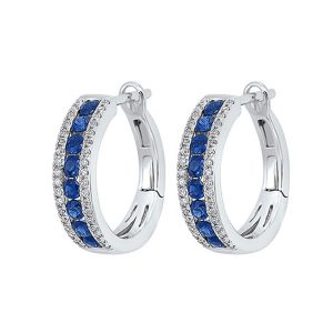 14K WG 1/5 ct. tw. Diamond & 7/8 ct. tw. Sapphire Three Row Hoop Earring